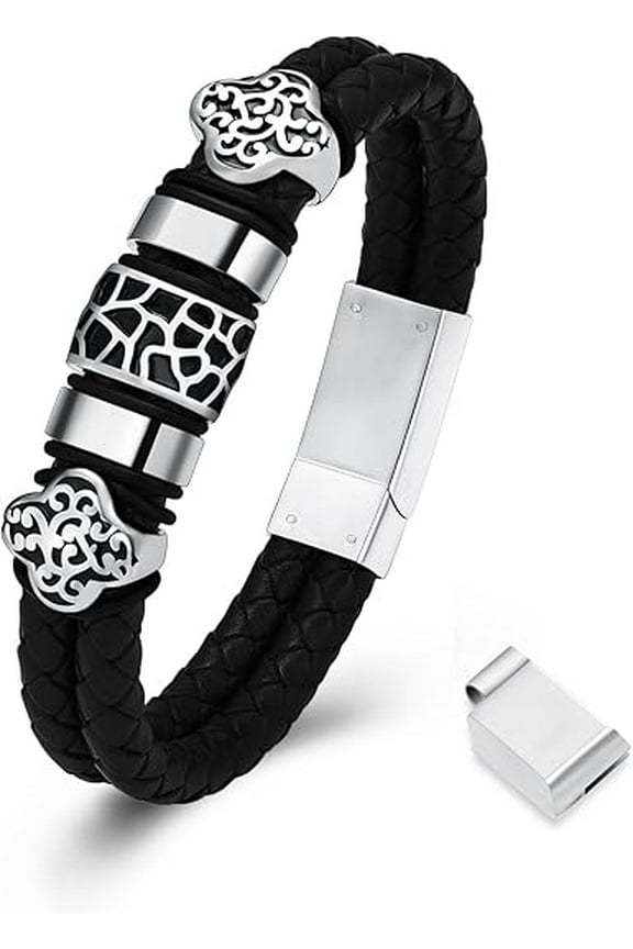 Braided Genuine Leather Cremation Jewelry Urn Bracelet for Ashes for Women Men Keepsake Memorial Cuff Braided Leather Wristband Urn Bangle Bracelet for Ashes