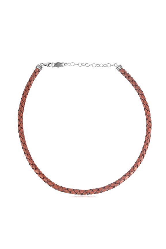 Braided Genuine Rust Leather Sterling Silver Necklace, 17 to 20 Inches