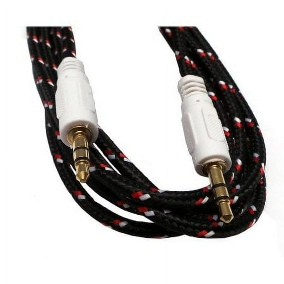 Braided Gold Plated 3.5mm Plug Male to Male Stereo Auxiliary Aux Cord Cable (12ft) for Beats Headphones, iPods, iPhones, iPads, Home / Car Stereos and More - Black