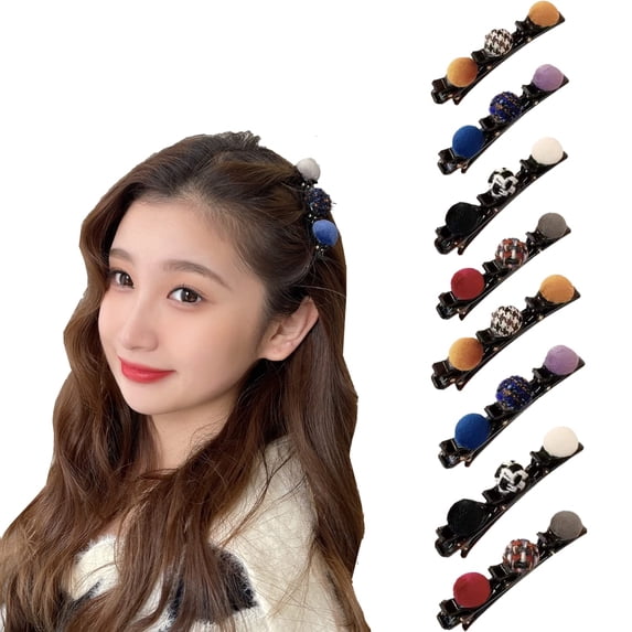Braided Hair Clips with 3 Small Clips, Retro Side Chopped Hairpins Set Cute Duckbill Clip Double-Layer Hair Clips Multi-clip Hair Barrette for Women Girls (8pcs)
