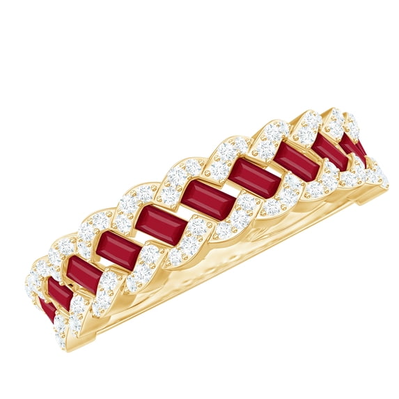 Rosec Jewels Ruby Diamond Half Eternity Band for Women - Baguette Ruby Anniversary Ring - AAA Quality Certified - Ready to Gift, 14K Yellow Gold, US 6.50
