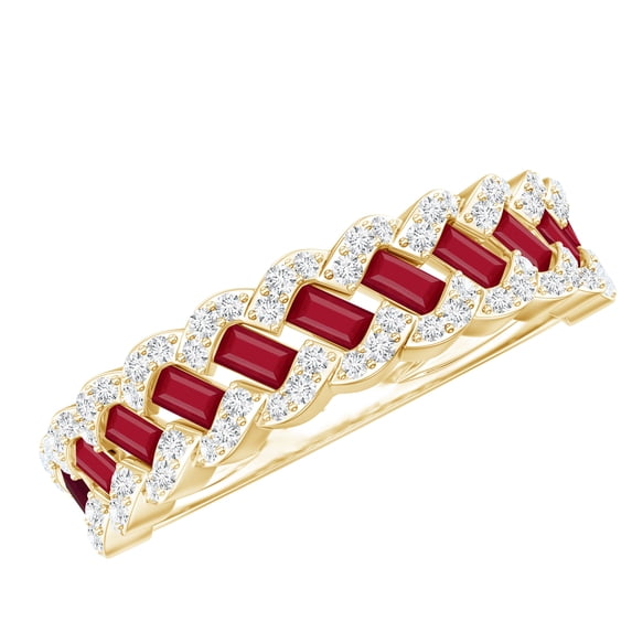 Rosec Jewels Ruby Diamond Half Eternity Band for Women - Baguette Ruby Anniversary Ring - AAA Quality Certified - Ready to Gift, 18K Yellow Gold, US 5.50