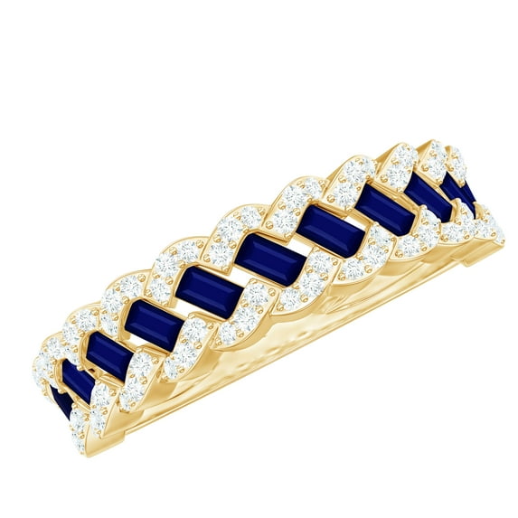 Rosec Jewels Classic Blue Sapphire Anniversary Band Ring - Real Blue Sapphire Diamond Ring for Women - Ready to Gift, 14K Yellow Gold, US 8.50