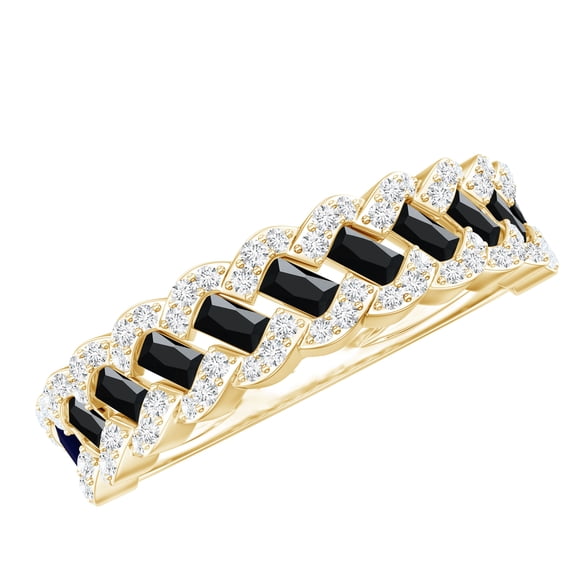 Rosec Jewels Certified Lab Grown Black Diamond Half Eternity Band - Black and White Diamond Band - AAAA Grade - with Jewelry Box, 10K Yellow Gold, US 4.00