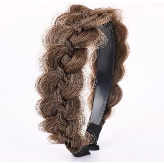 Braided Headbands for Women Wide With Synthetic Stretchy Hair Braid Headpiece Thick Woven Hair Band for Girls headband (Wide retro dark , Free)
