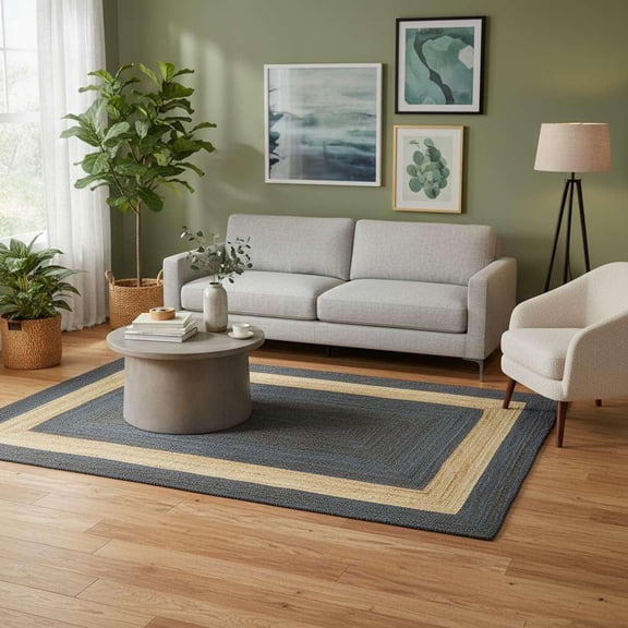 Braided Jute Rug – Handmade Natural Fiber Farmhouse Area Rug for Entryway Kitchen Living Room, 4x6 ft