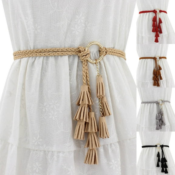 Braided Knotted Belt for Women Fringe Detail Waist Cord Casual Fashion Accessory