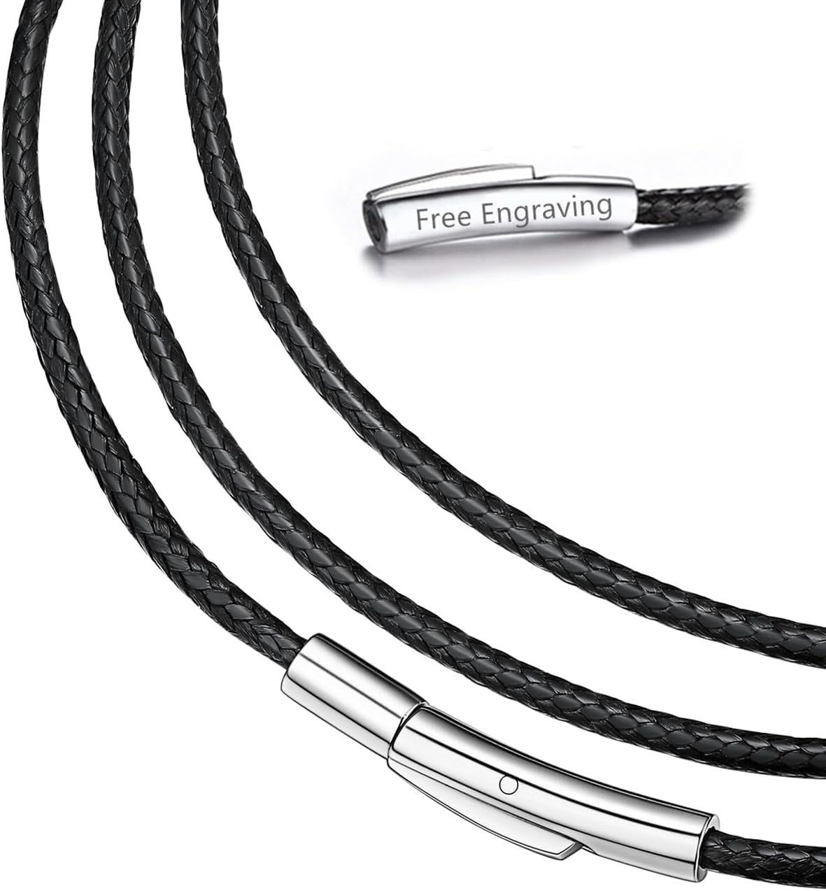 Braided Leather 2Mm/3Mm Necklace Cord For Men With Stainless Steel Snap Clasp, Waterproof Woven Wax Rope Chain For Pendant With Delicate Gift Box[o1399]