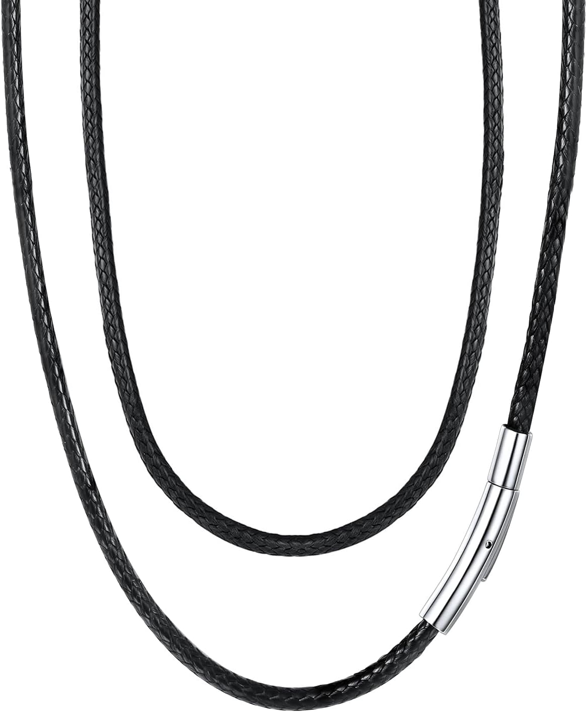 Braided Leather 2Mm/3Mm Necklace Cord For Men With Stainless Steel Snap Clasp, Waterproof Woven Wax Rope Chain For Pendant With Delicate Gift Box[o1417]