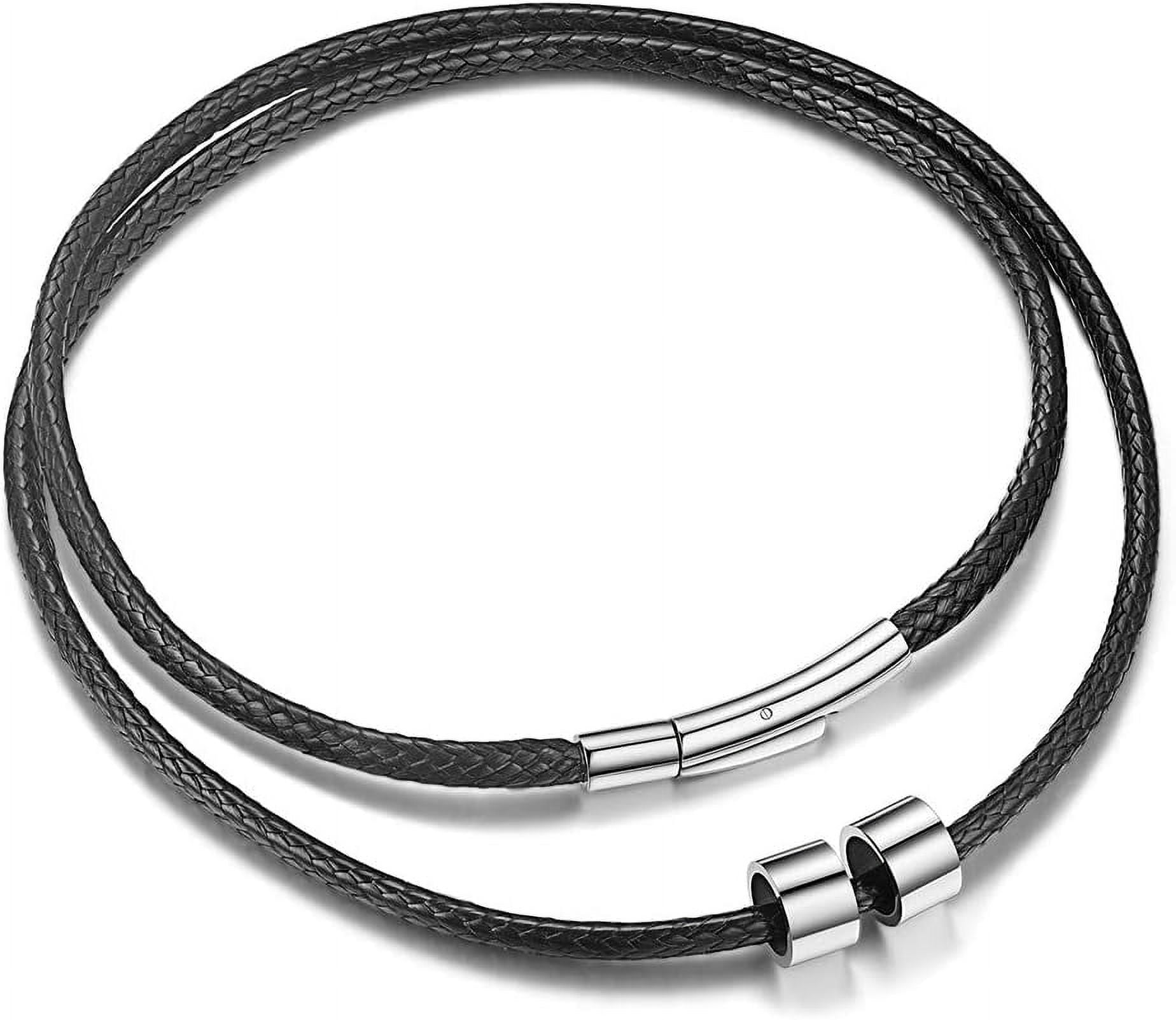 Braided Leather 2Mm/3Mm Necklace Cord For Men With Stainless Steel Snap Clasp, Waterproof Woven Wax Rope Chain For Pendant With Delicate Gift Box[o1461]