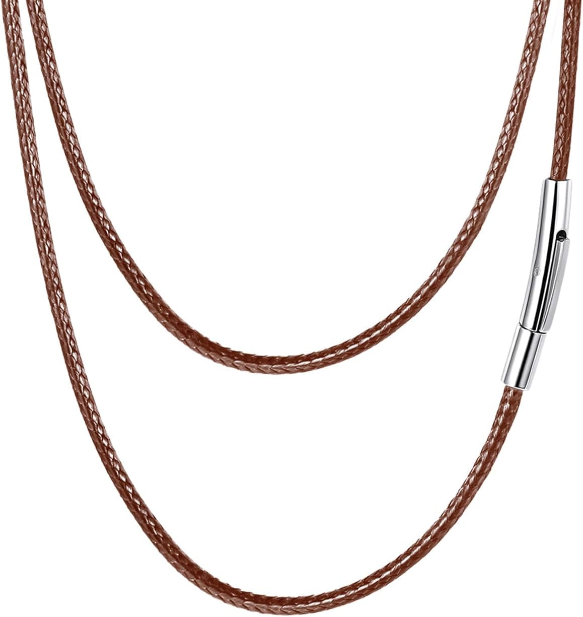 Braided Leather 2Mm/3Mm Necklace Cord For Men With Stainless Steel Snap Clasp, Waterproof Woven Wax Rope Chain For Pendant With Delicate Gift Box[o1464]