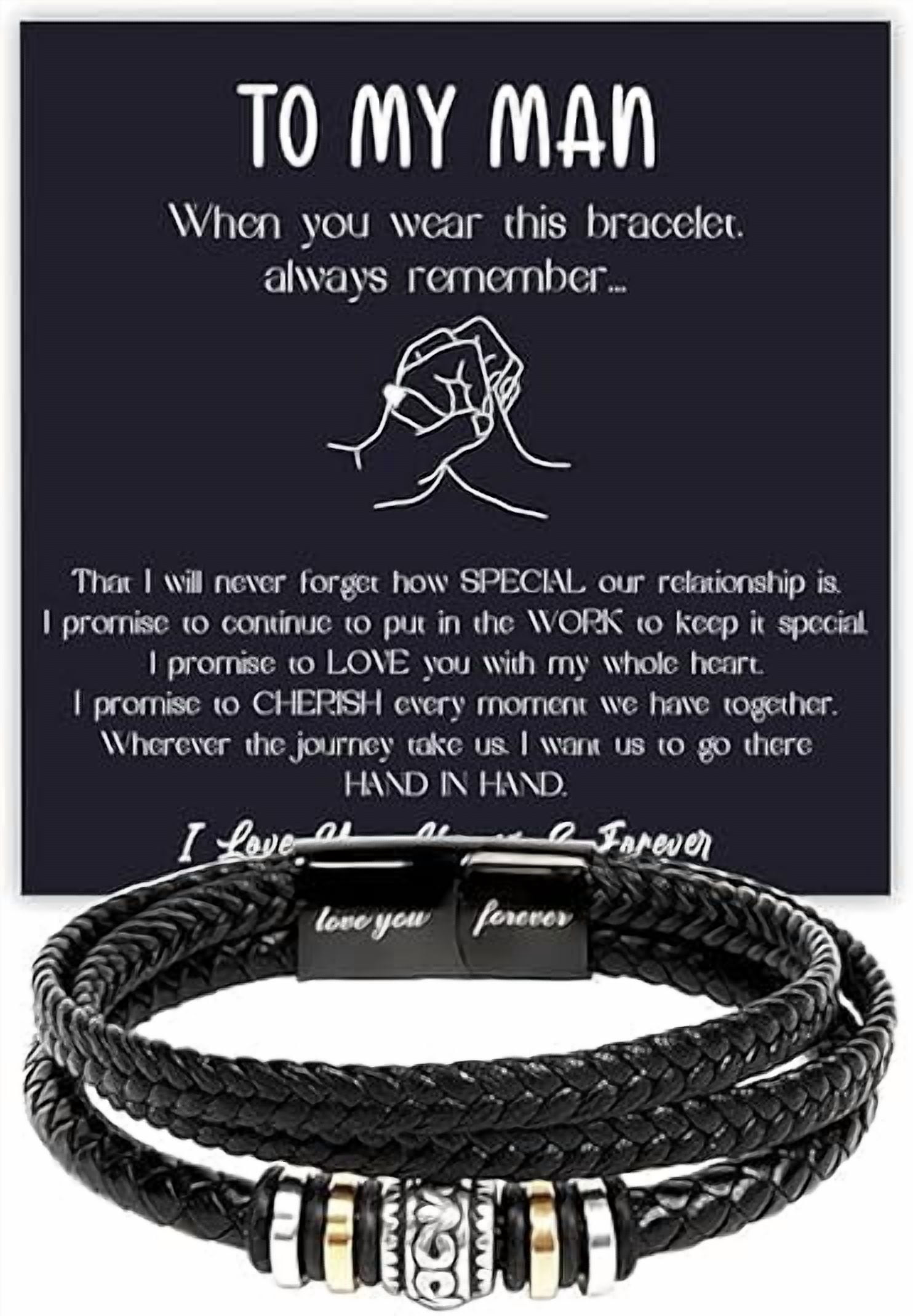 Braided Leather Bracelet Gift for Boyfriend from Girlfriend with Message Card and Gift Box, To My Men Bracelet, Anniversary Gift for Husband from Wife, Bracelets for Man