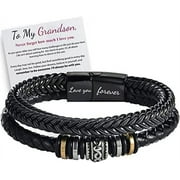 BLA CURRENT LLC Braided Leather Bracelet "I Will Always Be With You", Men's Personalised Double Row Woven Leather Motivational Bracelet, Gift for Son With Love You Forever (Grandson)