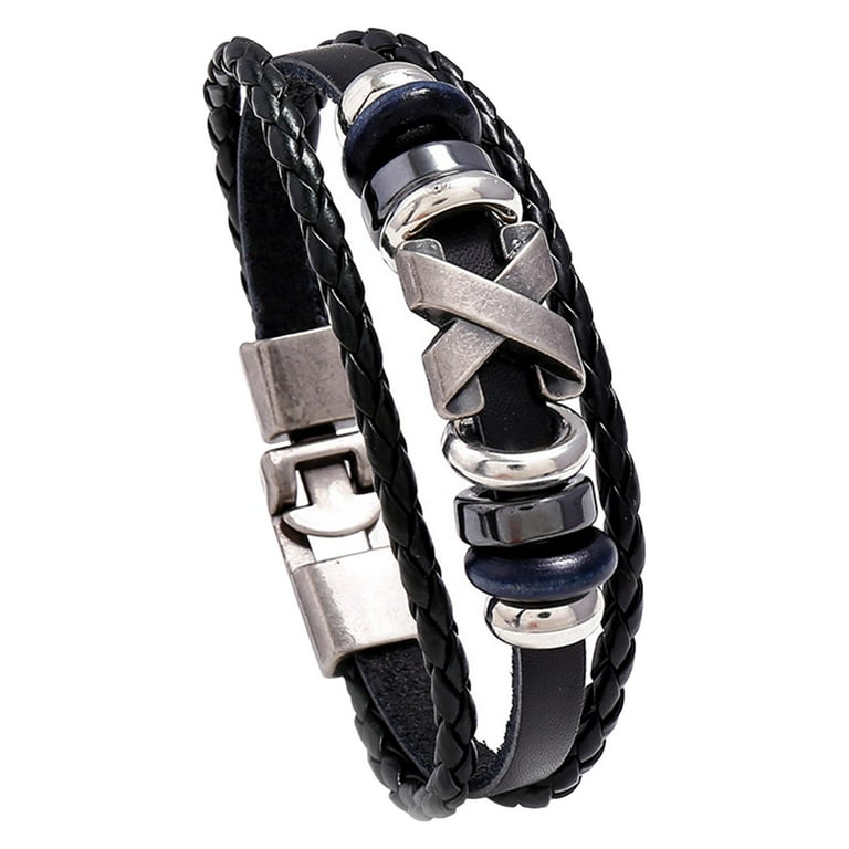 Braided Leather Bracelet Wrist Bangle Wrap Bracelet Multilayered