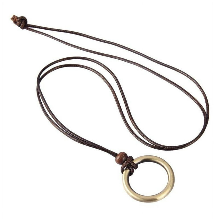 Braided Leather Cord Necklace for Men Women Vintage Cord Chain Necklace  with Circle Pendant Adjustable,92cm/36.22 inch