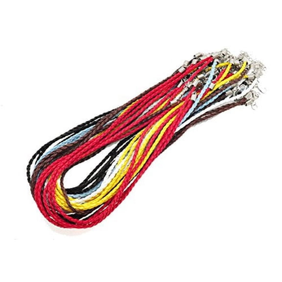 Braided Leather Cord Necklaces with Clasp, Bulk Necklace Rope String for Jewelry Making; Mixed Colors 18 Inches 60 PCs; by Mandala Crafts