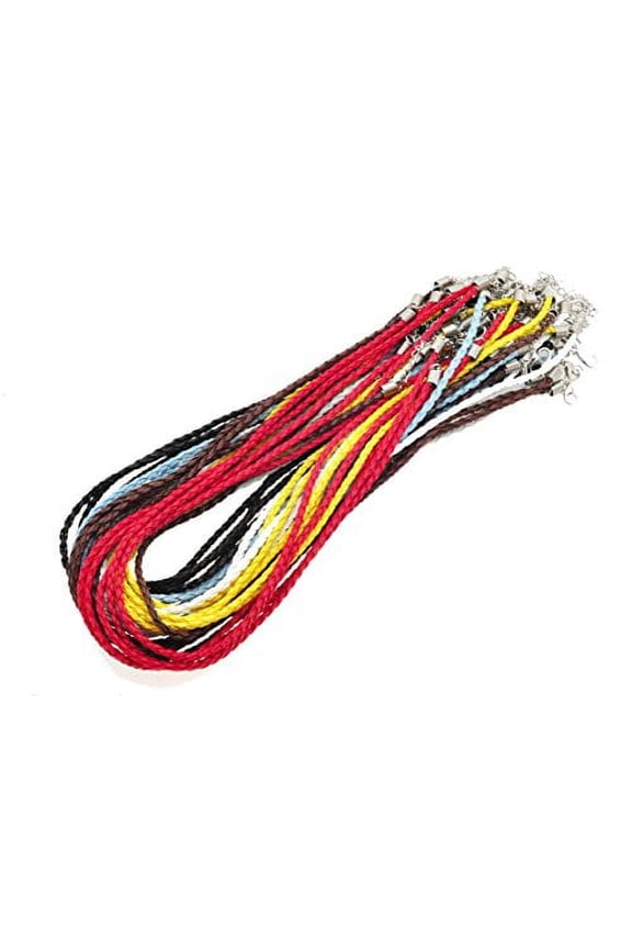 Braided Leather Cord Necklaces with Clasp, Bulk Necklace Rope String for Jewelry Making; Mixed Colors 18 Inches 60 PCs; by Mandala Crafts