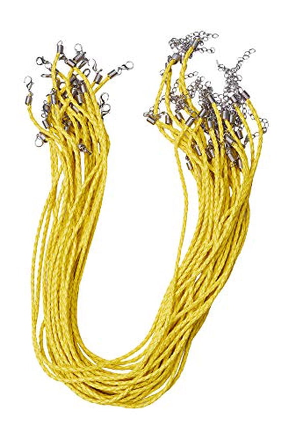 Braided Leather Cord Necklaces with Clasp, Bulk Necklace Rope String for Jewelry Making; Yellow 18 Inches 60 PCs; by Mandala Crafts