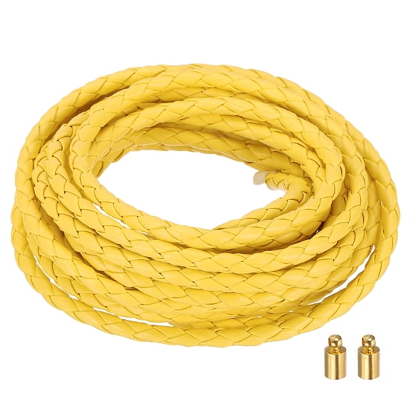 Braided Leather Cords, 3.3 Yard Strap with Cord Lock, 4mm Dia, Yellow