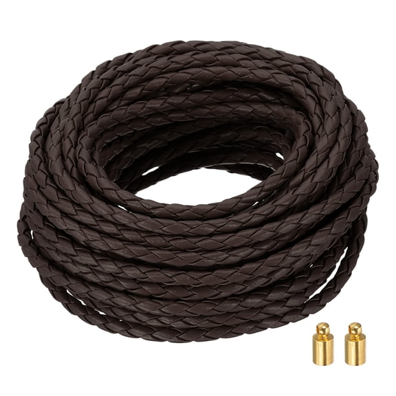 Braided Leather Cords, 8.7 Yard Strap with Cord Lock, 4mm Dia, Dark Coffee