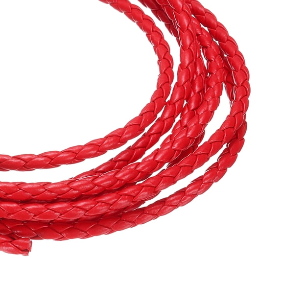 Braided Leather Cords, Round Leather Strap, Soft Jewelry Leather Rope, 4-strand 4mm Dia. 2.19 Yards, Bright Red