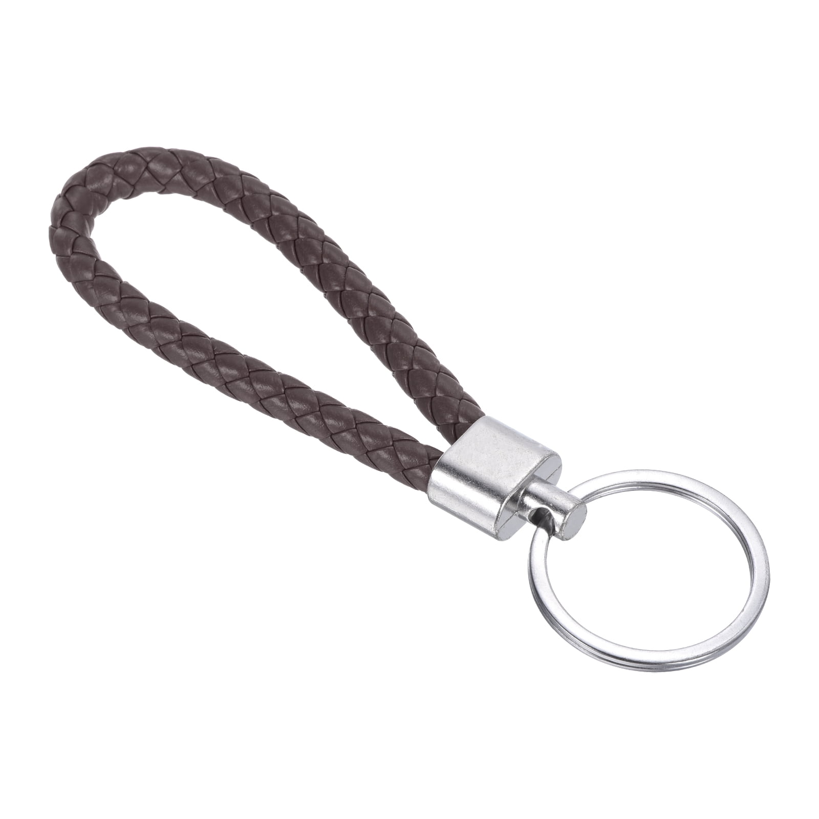 Braided Leather Keychain with Stainless Steel Key Ring, PU Woven