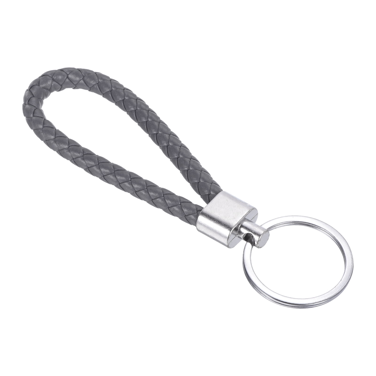 Braided Leather Keychain with Stainless Steel Key Ring, PU Woven