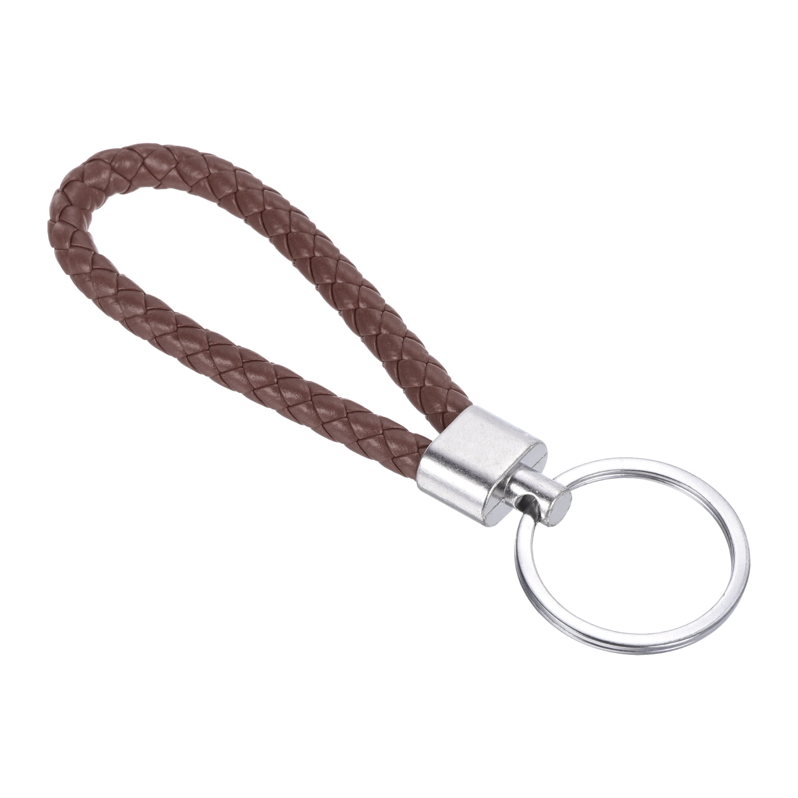 Braided Leather Keychain with Stainless Steel Key Ring, PU Woven