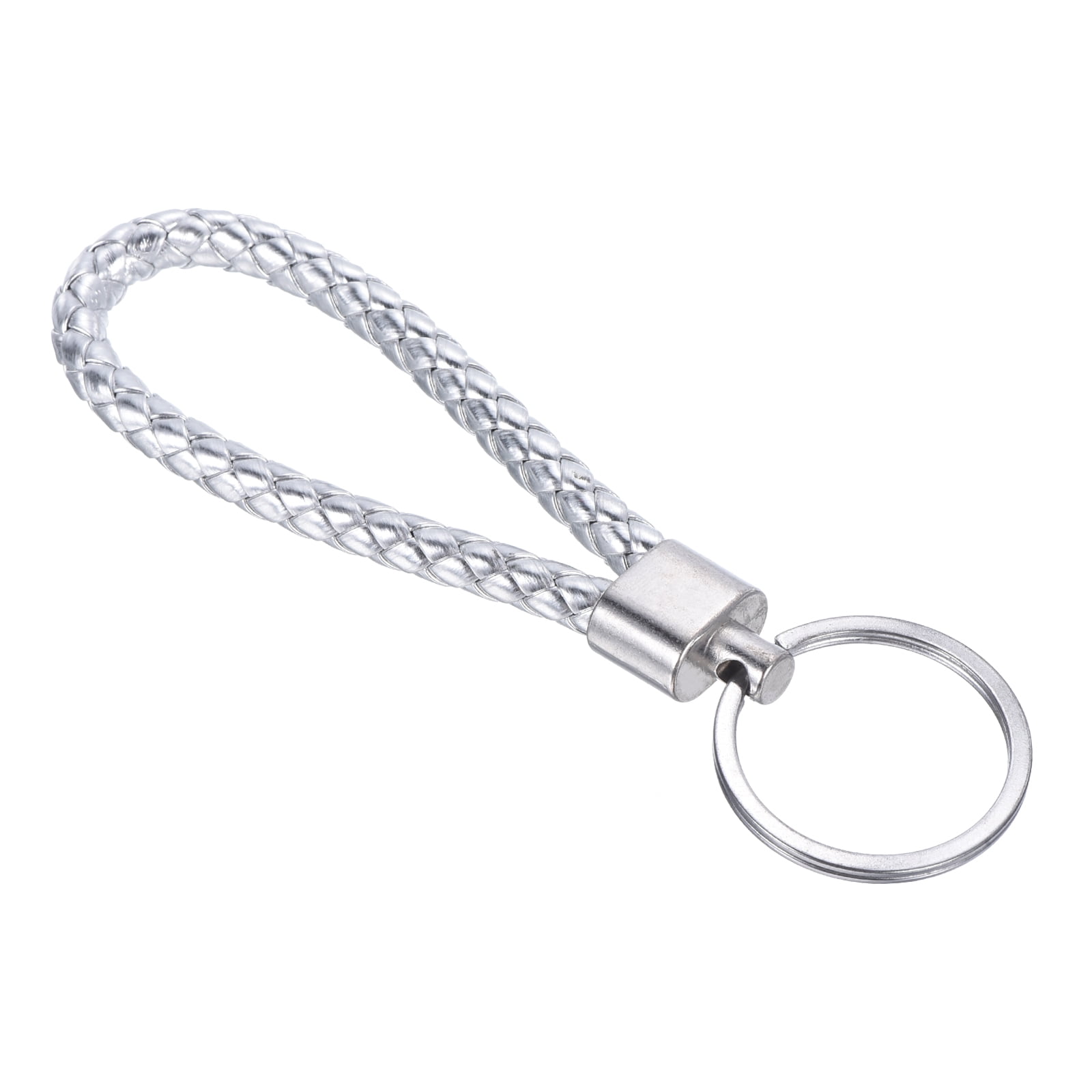 Braided Leather Keychain with Stainless Steel Key Ring, PU Woven