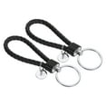 thumbnail image 1 of Braided Leather Keychain with Stainless Steel Key Ring Sleeve, PU Woven Wristlet Lanyard, Black 2 Pack, 1 of 5
