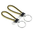 thumbnail image 1 of Braided Leather Keychain with Stainless Steel Key Ring Sleeve, PU Woven Wristlet Lanyard, Black Yellow 2 Pack, 1 of 5