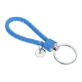thumbnail image 1 of Braided Leather Keychain with Stainless Steel Key Ring Sleeve, PU Woven Wristlet Lanyard, Lake Blue, 1 of 5