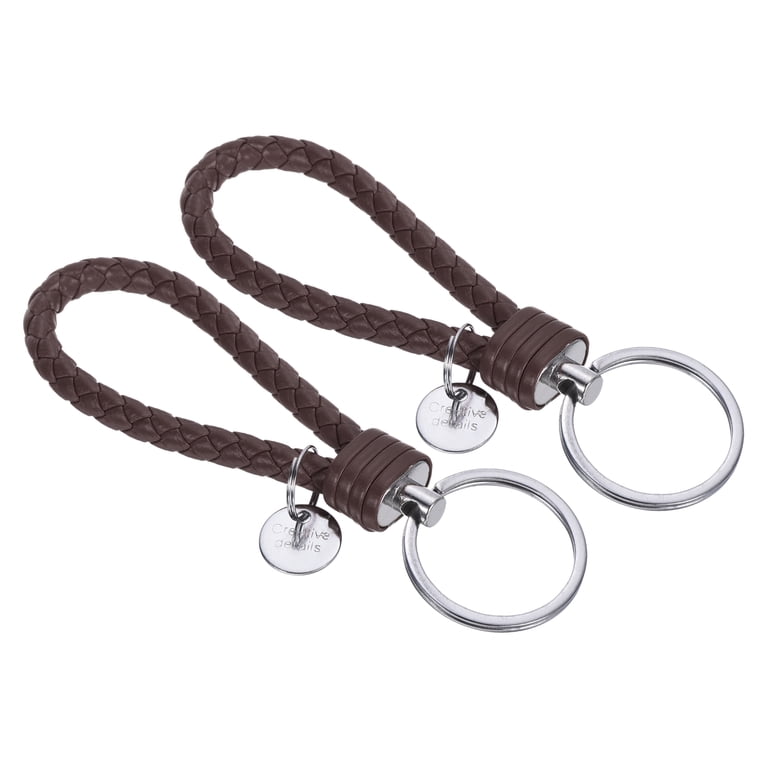 Braided Leather Keychain with Stainless Steel Key Ring Sleeve, PU