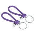 thumbnail image 1 of Braided Leather Keychain with Stainless Steel Key Ring Sleeve, PU Woven Wristlet Lanyard, Purple 2 Pack, 1 of 5