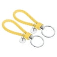 thumbnail image 1 of Braided Leather Keychain with Stainless Steel Key Ring Sleeve, PU Woven Wristlet Lanyard, Yellow 2 Pack, 1 of 5