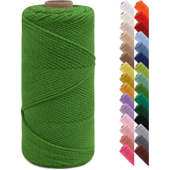Braided Macrame Cord 2mm x 164yards Crochet Bag Natural Cotton Cord, String Rope Yarn for DIY Crafts, Bag, Gift Wrapping, Home Decorations (Army Green) Army Green