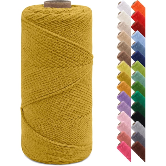 Braided Macrame Cord 2mm x 164yards Crochet Bag Natural Cotton Cord, String Rope Yarn for DIY Crafts, Bag, Gift Wrapping, Home Decorations (Mustard Yellow) Mustard Yellow