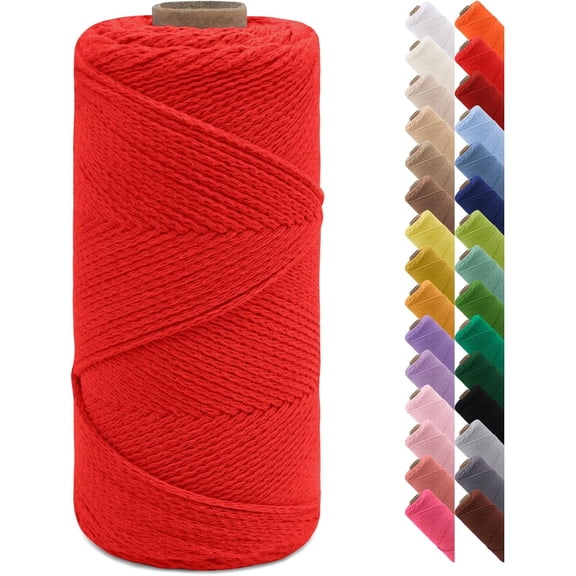 Braided Macrame Cord 2mm x 164yards Crochet Bag Natural Cotton Cord, String Rope Yarn for DIY Crafts, Bag, Gift Wrapping, Home Decorations (Red) Red