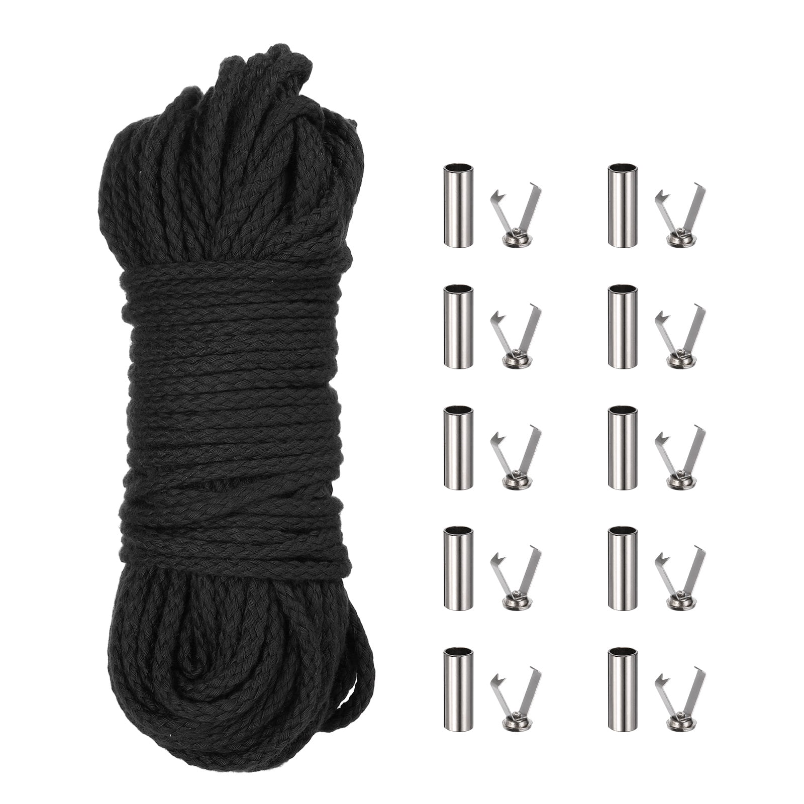 Braided Macrame Cord, 3/16" x 164ft 8 Strand Cotton Rope Braided String with Cord End Caps for Drawstring, Plant Hanger Wall Hanging, Dream Catcher Crafts, Black