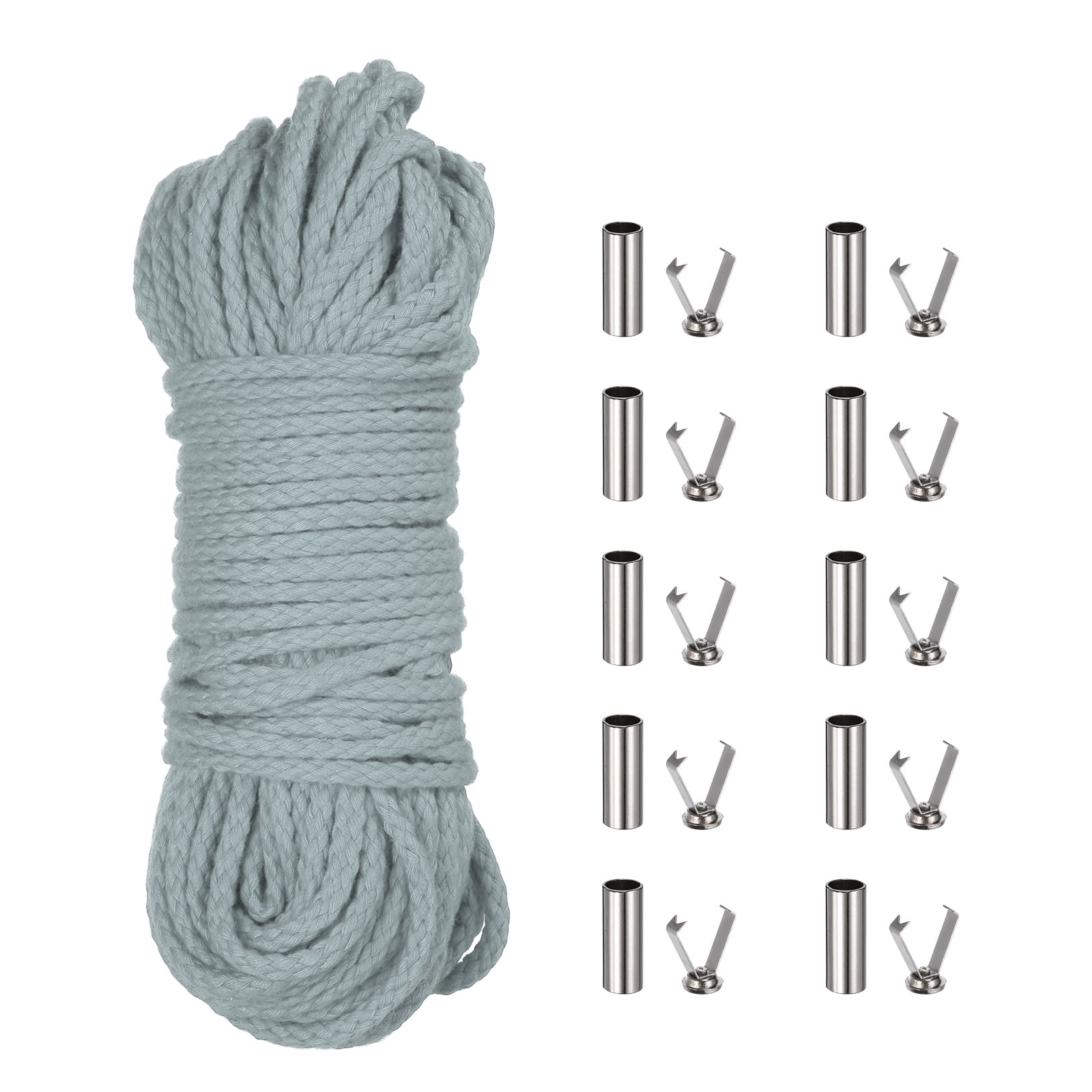 Braided Macrame Cord, 3/16" x 164ft 8 Strand Cotton Rope Braided String with Cord End Caps for Drawstring, Plant Hanger Wall Hanging, Dream Catcher Crafts, Blue Gray