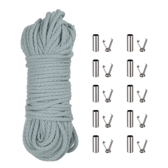 Braided Macrame Cord, 3/16" x 164ft 8 Strand Cotton Rope Braided String with Cord End Caps for Drawstring, Plant Hanger Wall Hanging, Dream Catcher Crafts, Blue Gray
