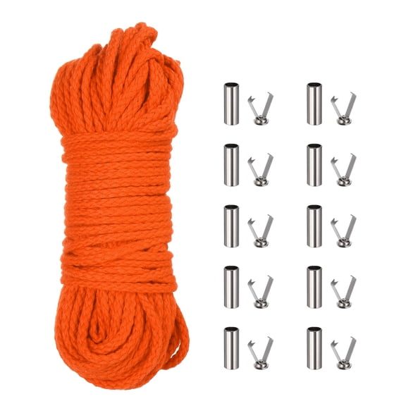 Braided Macrame Cord, 3/16" x 164ft 8 Strand Cotton Rope Braided String with Cord End Caps for Drawstring, Plant Hanger Wall Hanging, Dream Catcher Crafts, Fluorescent Orange