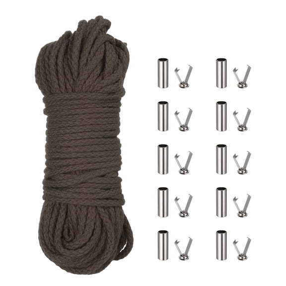 Braided Macrame Cord, 3/16" x 164ft 8 Strand Cotton Rope Braided String with Cord End Caps for Drawstring, Plant Hanger Wall Hanging, Dream Catcher Crafts, Light Coffee Brown