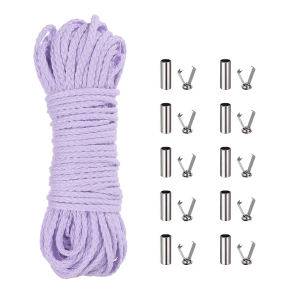 Braided Macrame Cord, 3/16" x 164ft 8 Strand Cotton Rope Braided String with Cord End Caps for Drawstring, Plant Hanger Wall Hanging, Dream Catcher Crafts, Light Purple