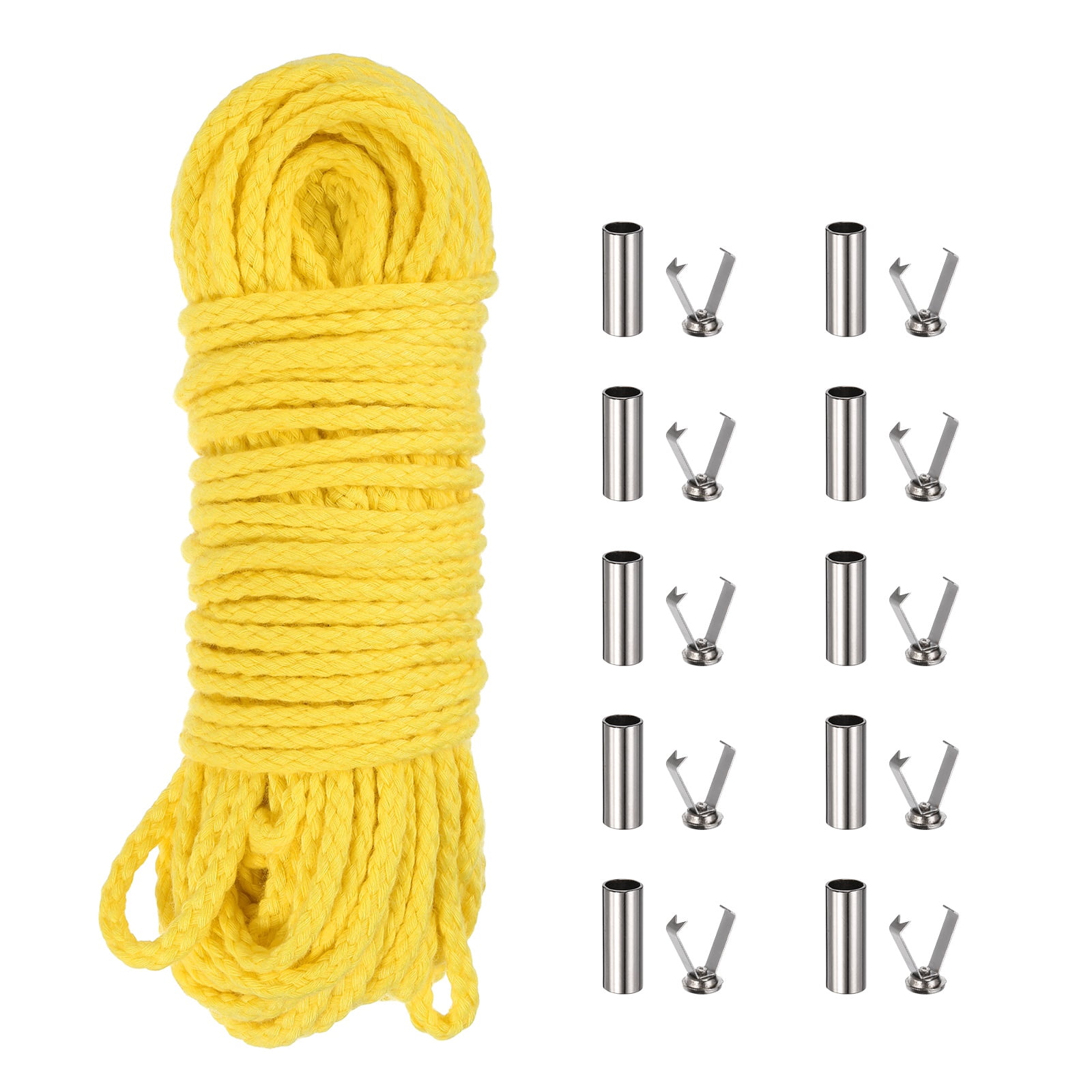 Braided Macrame Cord, 3/16" x 164ft 8 Strand Cotton Rope Braided String with Cord End Caps for Drawstring, Plant Hanger Wall Hanging, Dream Catcher Crafts, Light Yellow