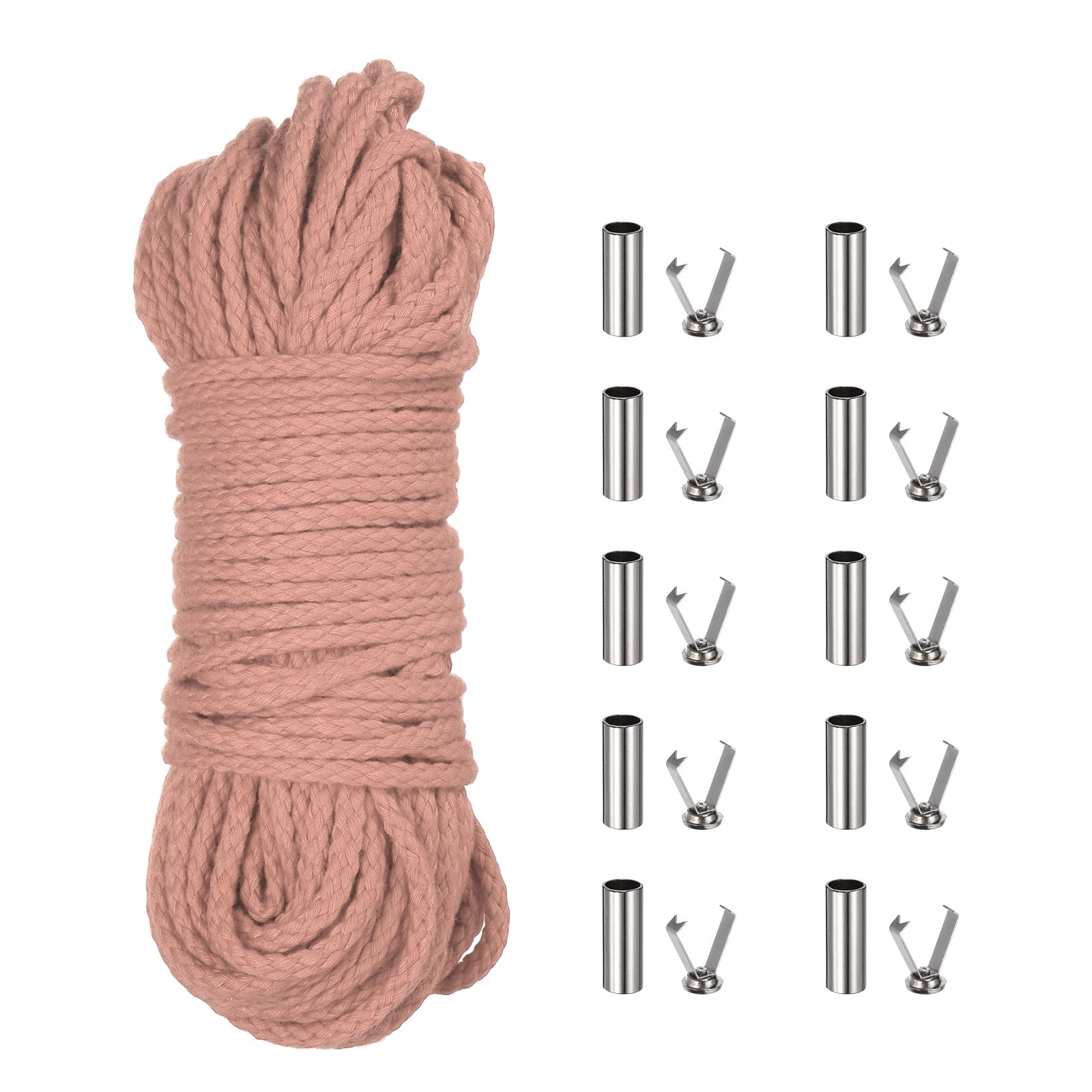 Braided Macrame Cord, 3/16" x 164ft 8 Strand Cotton Rope Braided String with Cord End Caps for Drawstring, Plant Hanger Wall Hanging, Dream Catcher Crafts, Lotus Root Pink