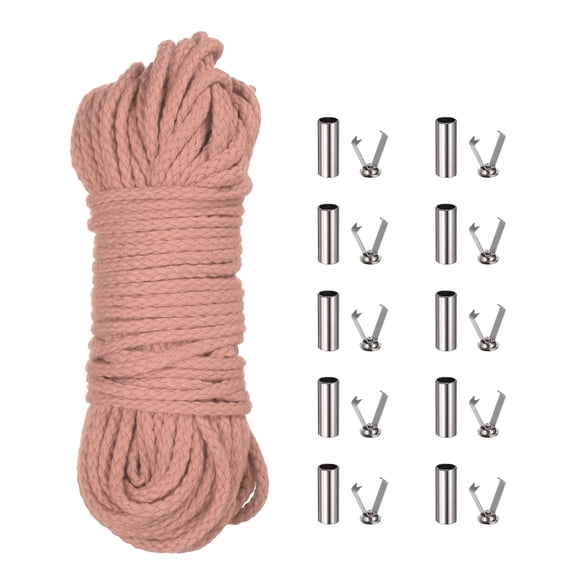 Braided Macrame Cord, 3/16" x 164ft 8 Strand Cotton Rope Braided String with Cord End Caps for Drawstring, Plant Hanger Wall Hanging, Dream Catcher Crafts, Lotus Root Pink