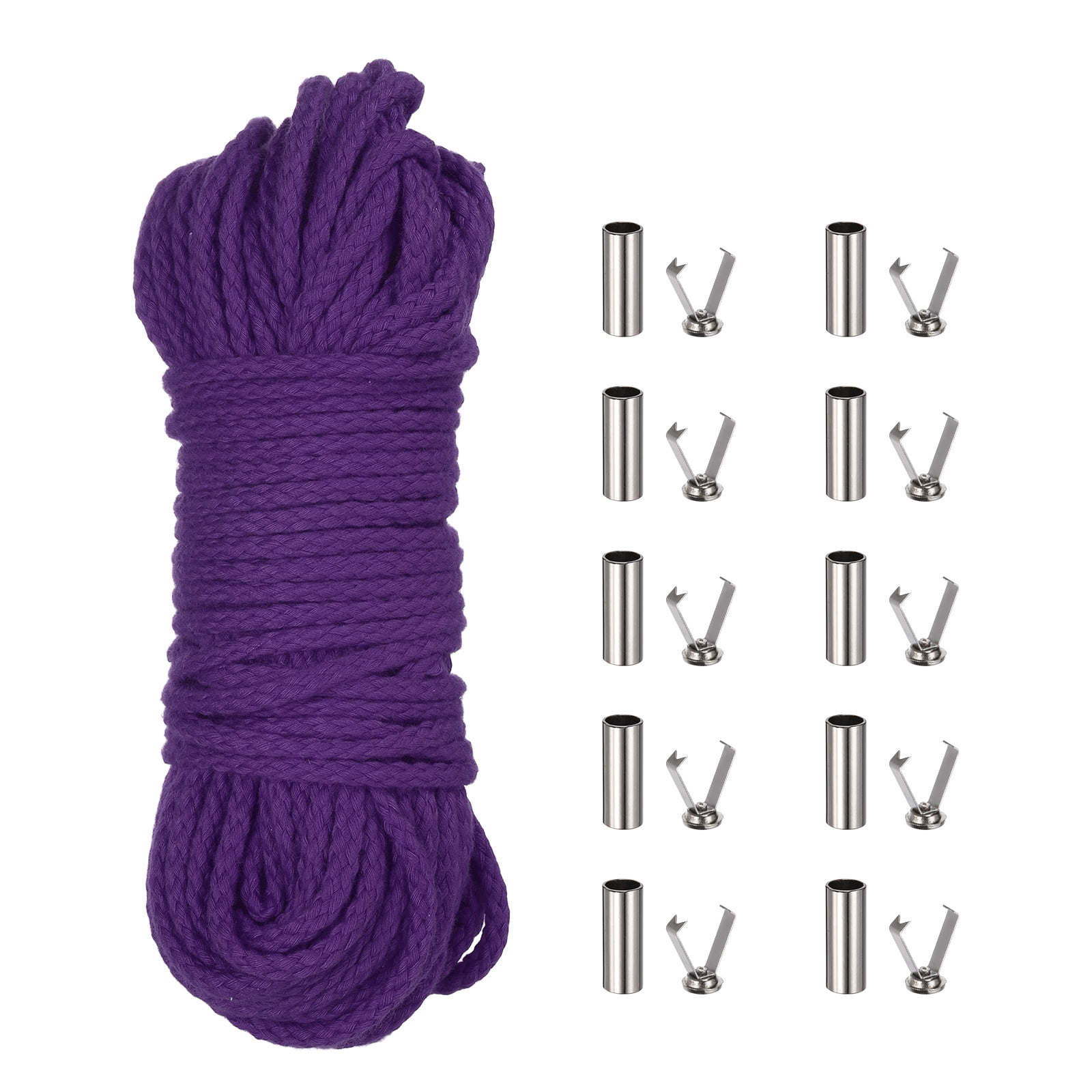 Braided Macrame Cord, 3/16" x 164ft 8 Strand Cotton Rope Braided String with Cord End Caps for Drawstring, Plant Hanger Wall Hanging, Dream Catcher Crafts, Purple