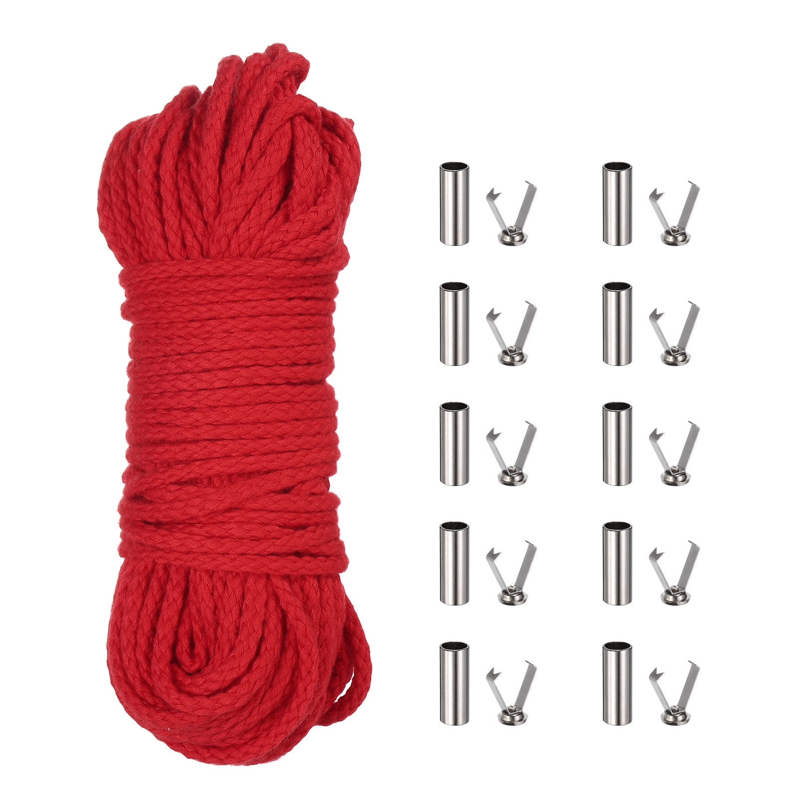 Braided Macrame Cord, 3/16" x 164ft 8 Strand Cotton Rope Braided String with Cord End Caps for Drawstring, Plant Hanger Wall Hanging, Dream Catcher Crafts, Red