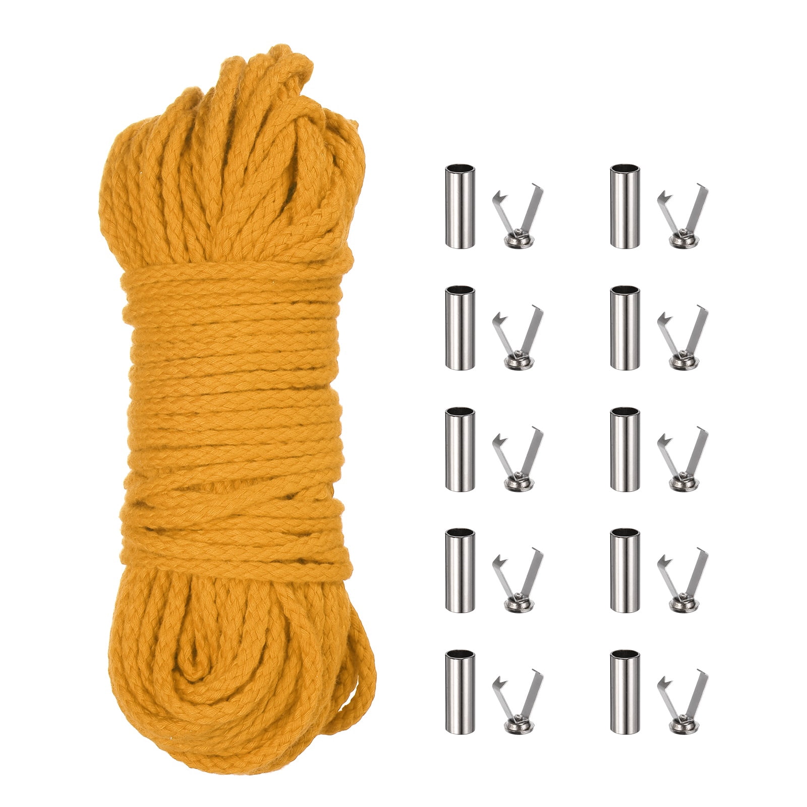 Braided Macrame Cord, 3/16" x 164ft 8 Strand Cotton Rope Braided String with Cord End Caps for Drawstring, Plant Hanger Wall Hanging, Dream Catcher Crafts, Yellow